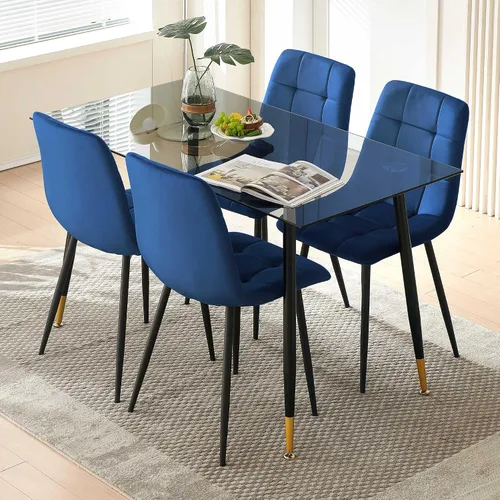 Miniatura 4 de Juego de 4 sillas de comedor de terciopelo, color azul marino con patas de metal, ideales para cocina, comedor, sillas de cocina para 4