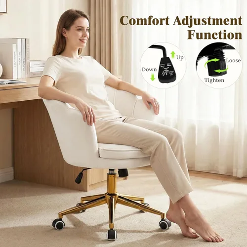 Miniatura 3 de Furnicomfy - Silla de escritorio para oficina en casa con respaldo, elegante silla de escritorio de maquillaje con ruedas, sillón giratorio de Blanco