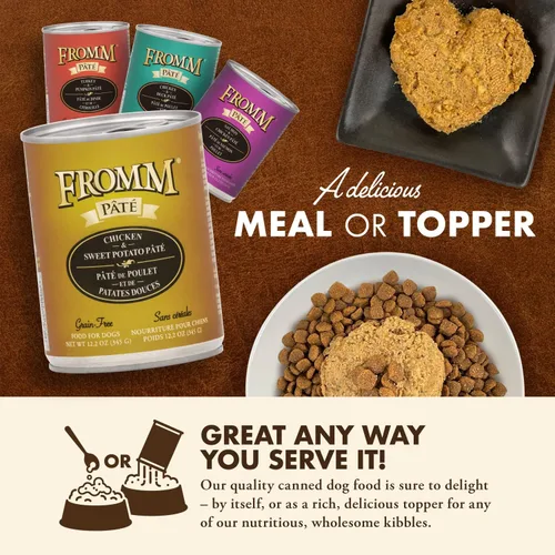 Miniatura 6 de Fromm Comida para perros con paté de pollo y batata - Comida húmeda prémium para perros - Receta de pollo - Caja de 12 latas