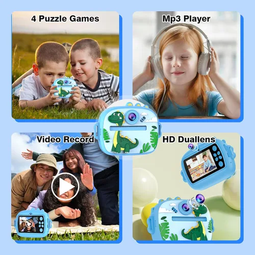 Miniatura 4 de Cámara para niños con impresión instantánea, cámaras duales delanteras y traseras, juguete digital de viaje portátil, cumpleaños para niñas y niños