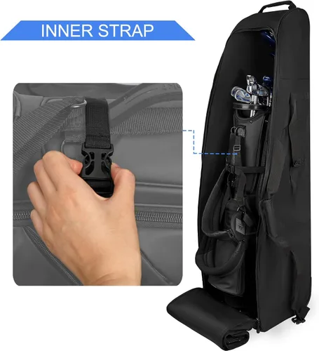Miniatura 4 de DAFISKY Bolsa de viaje de golf para aerolíneas con ruedas, varilla de soporte ajustable para proteger palos de golf