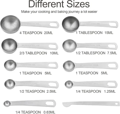 Miniatura 5 de Juego de tazas y cucharas medidoras, juego de tazas y cucharas medidoras de acero inoxidable 18/8 para cocina y hornear, tazas métricas de alta