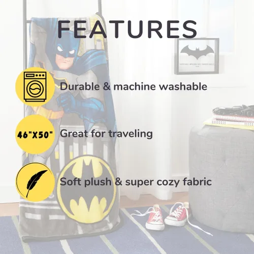 Miniatura 5 de Batman DC Comics - Ropa de cama para niños, manta de seda súper suave, 40 x 50 pulgadas, (producto oficial con licencia) por Franco