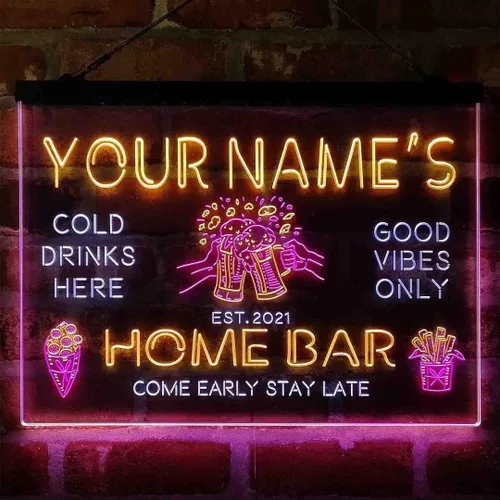 Miniatura 19 de Tazas de cerveza personalizadas, letrero de luz LED de neón tricolor, una decoración artística única grabada en 3D Nombre personalizado Fecha