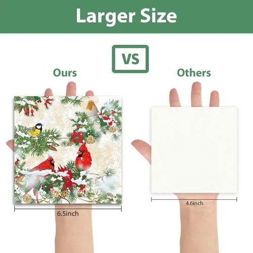 Miniatura 3 de 50 servilletas de Navidad cardenal para invitados, paquete de papel desechable de 3 capas, paquete de papel rojo cardenal pájaro de papel, almuerzo