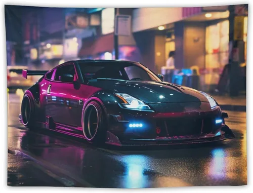 FeoYoed Tapiz para colgar en la pared, cortina para dormitorio, hogar, sala de estar, tapiz de pared Jdm Car 370z negro fresco neón noche 30 x 40