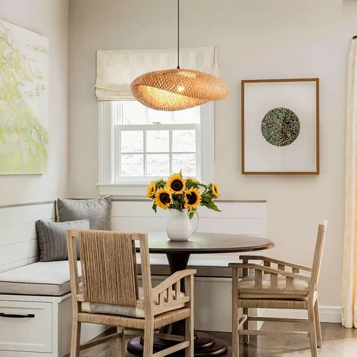 Miniatura 9 de lámpara colgante de bambú de 19.7 pulgadas estilo granja con enrejado de ratán para comedor, luces boho, accesorio de iluminación para isla