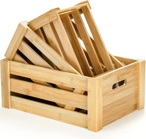 Miniatura 8 de Lawei Juego de 3 cajas de bambú con asas, caja de almacenamiento decorativa rústica, caja de almacenamiento para exhibición, cestas de bambú