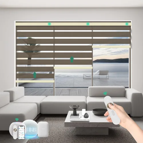 Miniatura 19 de Persianas motorizadas de cebra con control remoto, funcionan con HomeKit Alexa, cortinas eléctricas automáticas para ventanas, 60% opacas, filtro