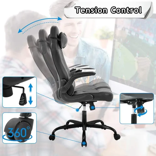 Miniatura 7 de Silla de oficina ergonómica de piel sintética con reposacabezas y reposacabezas para juegos de masaje, silla de oficina de carreras de PC, silla Gris