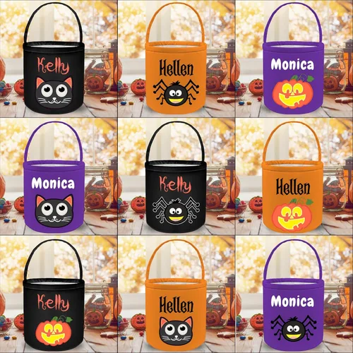 Miniatura 7 de STREADVE Cesta de Halloween para gatos, cubo con nombre personalizado, bolsas de truco o trato, regalo para niños, bolsa de dulces personalizada