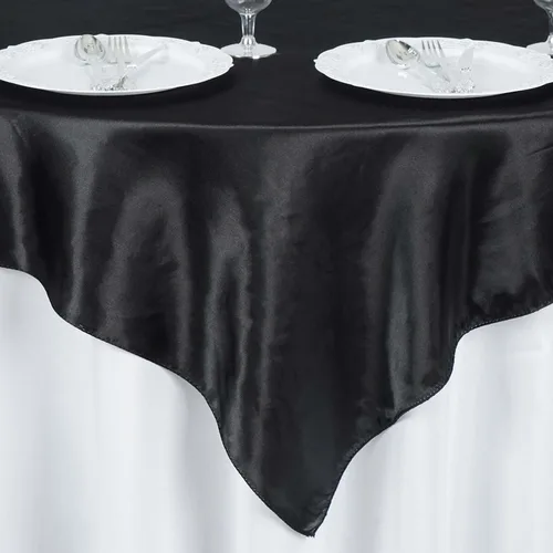 Miniatura 3 de Efavormart Paquete de 5 Sobremanteles Cuadrados de Satén de 60" para Decoraciones de Mesa de Bodas, Catering y Fiestas, Cubierta de Mantel Negro