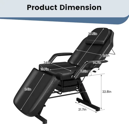 Miniatura 2 de Bigbiglife Cama de tatuaje de salón de masaje con cesta de belleza, cama de masaje profesional de 3 pliegues de altura ajustable para spa salón