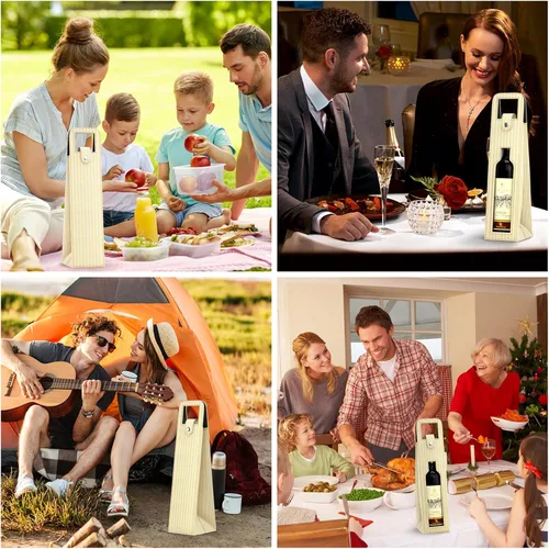 Miniatura 7 de Bolsa de regalo de vino RYDDOY, portador de vino reutilizable de cuero, bolsas de regalo para una sola botella de champán y cerveza para cumpleaños