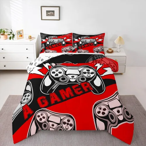Miniatura 11 de Juego de edredón de videojuegos para niños, niñas y hombres, juego de ropa de cama con estampado de consola de videojuegos negro, decoración