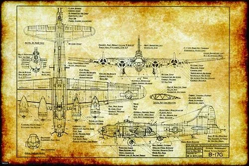 Miniatura 2 de Póster impreso retro vintage de la Segunda Guerra Mundial B17 Bomber Flying Fortress War Plane Engineering Dibujo técnico de aviones esquemáticos