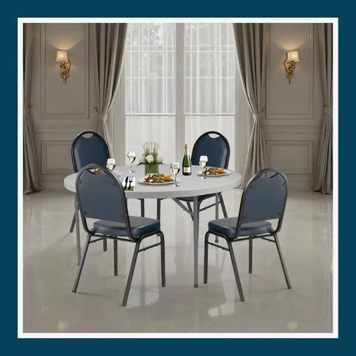 Miniatura 2 de OEF Furnishings OEF9204-BT/2 Silla apilable de grado comercial para banquetes (vinilo azul, marco recubierto de polvo negro, paquete de 2)