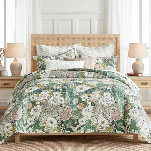Levtex Home - Juego de edredón Bettina - Edredón individual y una funda estándar - Floral - Verde azulado, azul, verde, malva, crema - Colcha (68 x