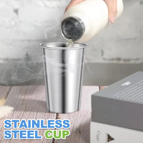 Miniatura 5 de Honeydak Paquete de 12 vasos de acero inoxidable de 16 onzas, vasos de metal apilables de acero inoxidable, vasos de pinta irrompibles para adultos