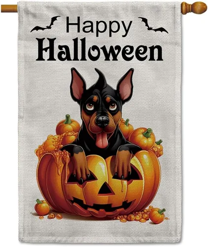 Miniatura 28 de Bandera de jardín de bulldog de Halloween de 12.5 x 18 pulgadas, vertical, doble cara, calabaza de Feliz Halloween, linda cachorro, decoración