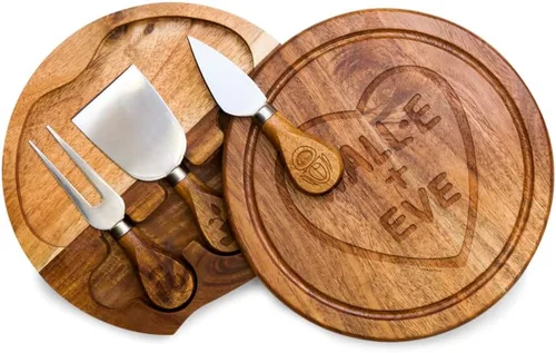 Miniatura 7 de PICNIC TIME Disney Princess Cenicienta Juego de Tabla para Queso Brie de Acacia y Cuchillo, Tabla de Charcutería con Cajón Giratorio y Herramientas