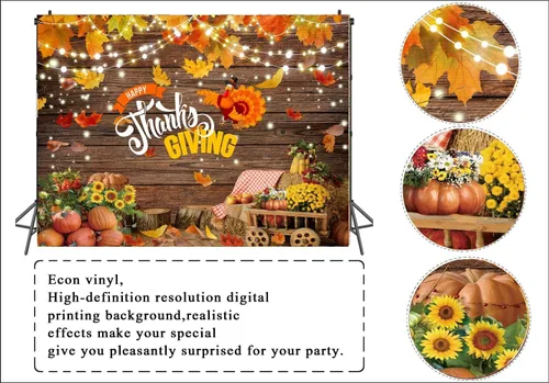 Miniatura 4 de Fondo de Acción de Gracias de 7 x 5 pies, fondo de calabaza de cosecha de otoño para fiesta de otoño, reunión familiar, festival escolar, decoración