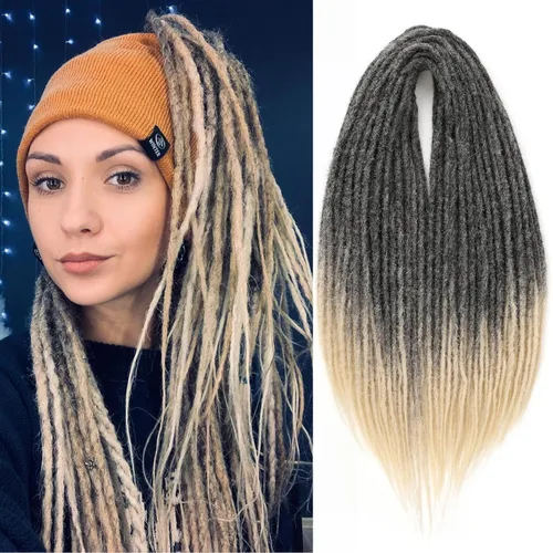 Miniatura 43 de Leeven Extensiones de rastas grises de 40 hebras de 18 pulgadas con terminación única hechas a mano, extensiones de rastas suaves de 0.6 cm