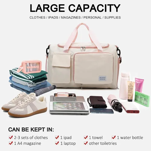 Miniatura 38 de Pequeña bolsa de gimnasio para mujer, bolsa de viaje con compartimento para zapatos