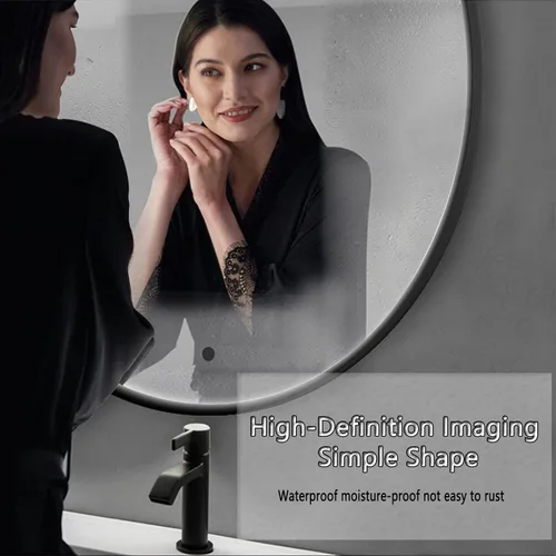 Miniatura 4 de Decorative Mirrors for Wall, Circle Ceiling Mounted Mirror, Floating Bathroom Vanity Hanging Mirror with Black Metal Frame and Boom - Round