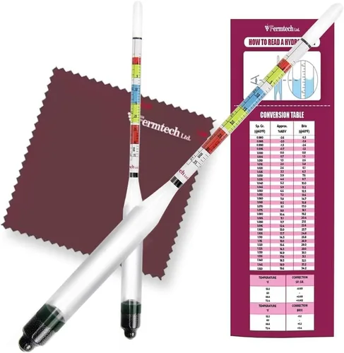 Fermtech Kit de hidrómetro de triple escala de vidrio – Prueba ABV, Brix, gravedad para vino, cerveza, aguamiel y kombucha, con paño de microfibra y