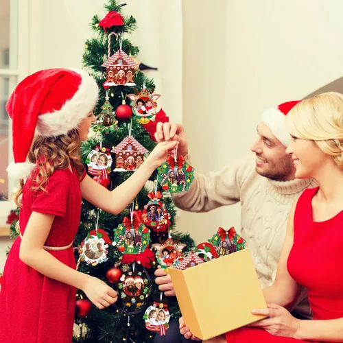 Miniatura 5 de Zhanmai 48 juegos de marcos de fotos navideños a granel, manualidades de Navidad, marcos de fotos, adornos colgantes de Papá Noel, muñeco de nieve