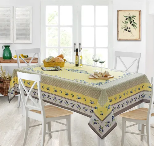 Miniatura 6 de Home Bargains Plus Mantel rectangular de tela, juego de 4 manteles individuales, estampado Olivier amarillo y gris oliva, manteles individuales