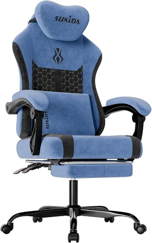 Miniatura 10 de SUKIDA Silla ergonómica de videojuegos de tela, sillas ergonómicas de respaldo alto para juegos de computadora con gran masaje ajustable, soporte