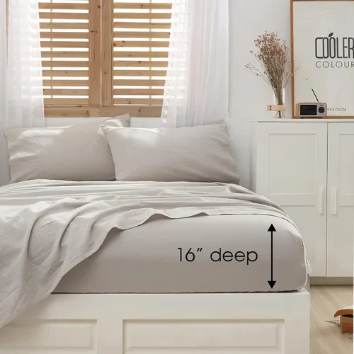 Miniatura 2 de HYPREST Sábanas de 100 % lino lavado, tamaño Queen, 4 piezas, súper suaves, transpirables, duraderas, de lino natural de lujo, con bolsillo