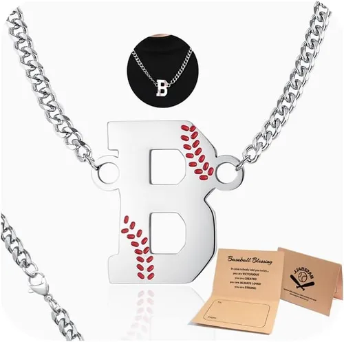Miniatura 12 de QINJIEJIE Collar de béisbol inicial A-Z con letras, accesorios deportivos, colgante de encanto de béisbol, joyería de cadena de acero inoxidable 2-P