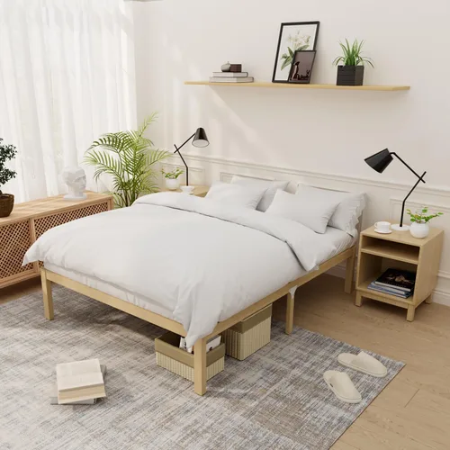 Marco de cama de bambú tamaño completo con plataforma de madera sólida estable con listones antideslizantes, soporte para cama alta, no necesita