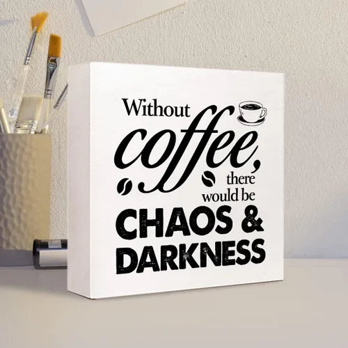 Miniatura 4 de Cartel de madera con texto en inglés "Funny Without Coffee Chaos", letrero rústico de madera de café para el hogar, cocina, oficina, cafetería, bar