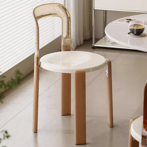 Silla de comedor moderna con respaldo acrílico, silla de negociación con patas de madera maciza, silla de respaldo simple para sala de estar, silla