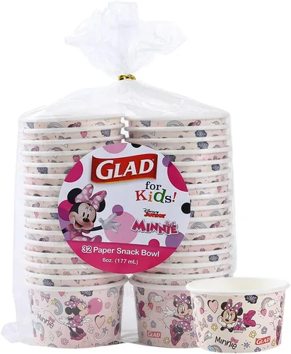 Glad para niños Disney Mickey y amigos, cuencos desechables de papel para aperitivos, sin tapas, Minnie rosa - resistente, apto para microondas,