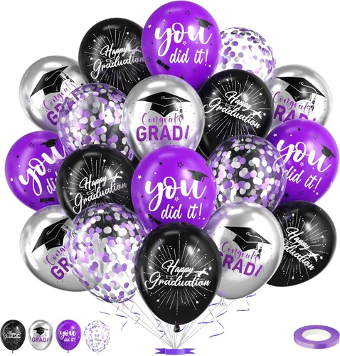 Miniatura 10 de Globos de Graduación 2025, 50 Piezas Globos de Graduación Negro Dorado de 12 Pulgadas para Suministros de Decoración de Fiesta de Graduación