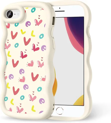 Miniatura 208 de Compatible con iPhone SE/8/7 Funda para Mujeres y Niñas, Marco Ondulado Rizado con Patrón Lindo, Estética Delgada Suave Silicona TPU Parachoques