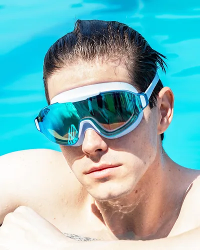 Miniatura 8 de Gafas de natación, gran angular antivaho y a prueba de fugas UV, gafas de natación de moda para hombres y mujeres Espejo deslumbrante blanco