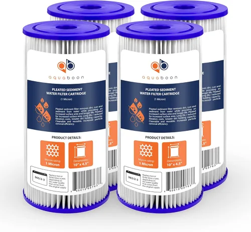 Aquaboon Filtro de agua plisado de 1 micra de 10 x 4.5 pulgadas para reemplazo de filtro de agua de sedimentos para toda la casa, compatible con