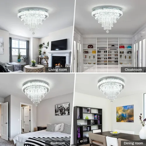 Miniatura 4 de CLAIRDAI Lámpara de araña moderna de cristal redonda LED, luminarias de luz de techo de cristal, lámpara de araña de montaje empotrado, lámpara