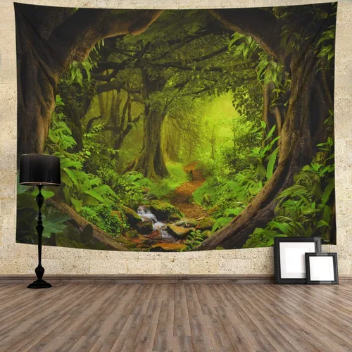 Miniatura 4 de Tapiz de bosque brumoso, árbol de la vida, tapiz de fantasía, paisaje, naturaleza, decoración de pared, selva tropical, selva, bosque, tapiz