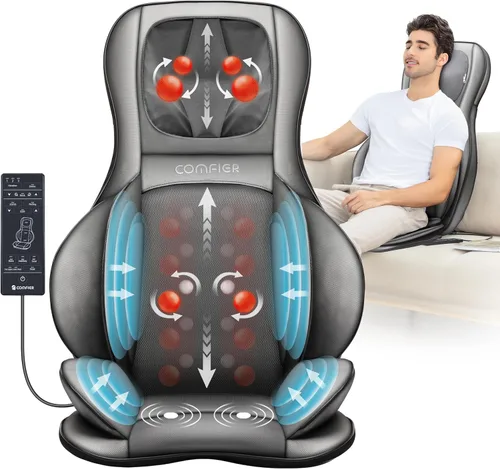 Miniatura 9 de COMFIER Masajeador de espalda Shiatsu con calor, rodillos 3D de motor doble, amasado de tejido profundo de pista larga, almohadilla plegable