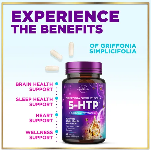 Miniatura 5 de Suplemento 5-HTP de 200 mg – Extra Strength 5HTP de Griffonia Simplicifolia – Apoya el sueño reparador, calma natural y salud cerebral – 5