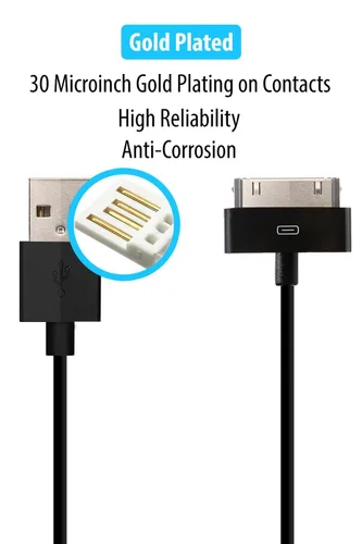 Miniatura 2 de Cable cargador corto de 30 pines [certificado MFi] para iPhone 4, iPhone 4S, iPad 1/2/3, iPod Touch, iPod Nano (negro, 8 pulgadas, 7.9 in, 1 unidad)