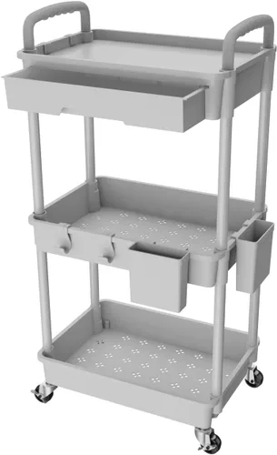 Miniatura 21 de Carrito rodante de 3 niveles con cajón, carrito de servicio REBECAT hecho de organizador de almacenamiento multifuncional para cocina, baño, sala