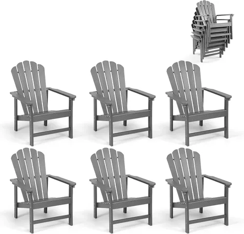 Miniatura 19 de Juego de 4 sillas Adirondack apilables para todo tipo de clima, de polietileno de alta densidad que ahorran espacio, con cubierta para patio al aire